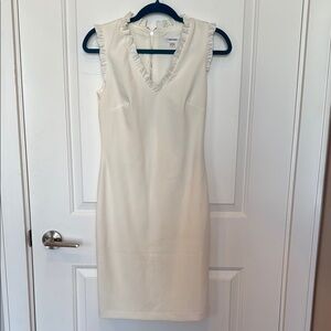Calvin Klein Ivory Ruffle V-Neck Dress